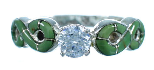 Turquoise Inlay Genuine Sterling Silver Cubic Zirconia Wedding Ring Size 7 LX113195